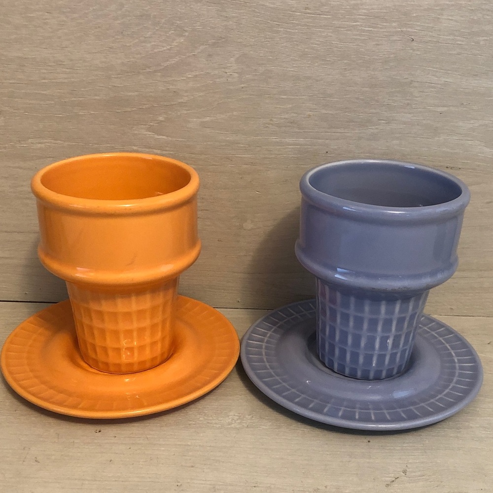 Ceramic Ice Cream Cone Cups & Saucers by The Monkey and The Peddler Please Read